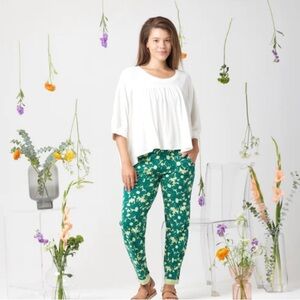 Known Supply Nolan Pants Jade Floral Organic Cotton Pull On Pants Green Size S
